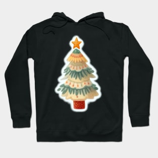 Watercolor, painting of a white green and red Christmas tree Hoodie